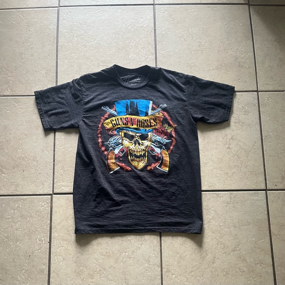 Guns N Roses Rock N Roll Bravado Skull Guns Rose Blk T-Shirt Medium